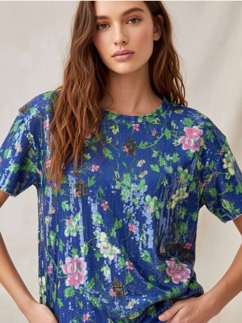 Zara Floral sequin top szS
